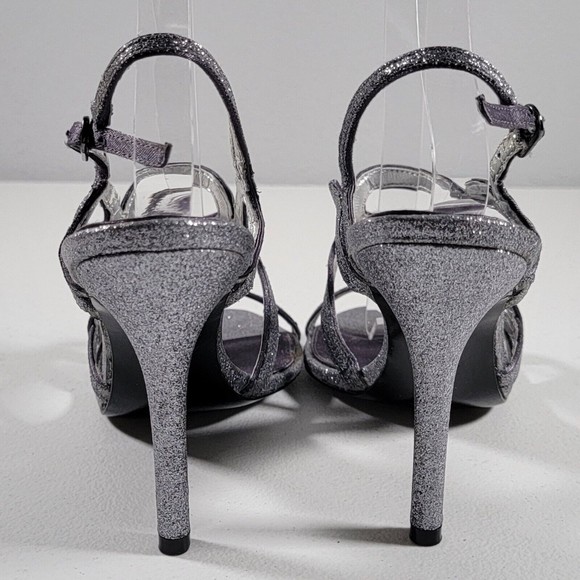 Nina New York Womens Size 8M Sparkle Strappy Slingback Heels Silver Leather - Picture 5 of 15